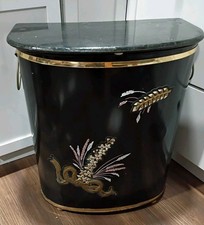 VTG DETECTO Mid Century Modern 50’s Decal Floral Metal Laundry Hamper Black/Gold picture