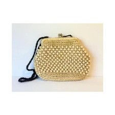 Vintage Beaded Straw Purse, Bohemian Summer Handbag, Mid Century Woven Bag, Boho picture