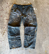 Carhartt Men’s Forest Green Doubleknee Workwear Pants Loose  38W Paint Splatter picture