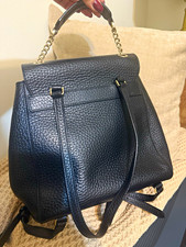 Furla Black Pebbled Leather Medium Backpack Top Handle Gold Turn Lock Chain picture