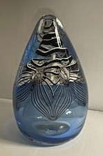 Adam Jablonski Blue/Clear Crystal Teardrop Art Glass Sculpture Nexus Collection picture