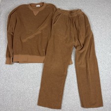 LESET 2pc Lounge Wear Set Women's Size XS Brown Terry Los Angeles picture