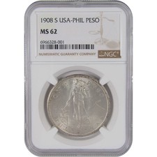 1908 S U.S. Philippines Peso MS 62 NGC Silver Uncirculated SKU:CPC9806 picture