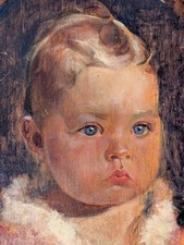 Antique Oval Hand-painted Baby Portrait Oil On Board picture