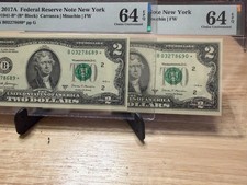 2 2017A $2 New York Star Notes PMG 64 EPQ Sequential Pair Choice Uncirculated picture