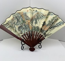Vintage Rare Chinese Folding Paper Fan, Great Wall Depicted & Hand Script picture