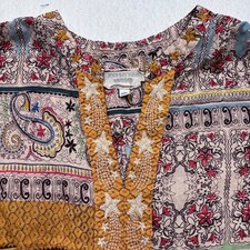 NWOT Johnny Was Ladies Mixed Print Floral Twist Knot Boho Blouse Top Sz Medium picture