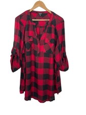 Torrid Top Womens 3X Harper Flannel Red Black Pullover Henley Shirt Casual Soft picture