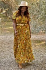 Rare Anthropologie The Somerset Maxi Dress L Autmnal Print Chiffon  picture