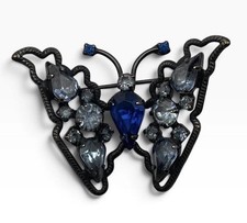 Vintage WARNER Japanned Blue Rhinestone Butterfly Brooch Signed MCM picture