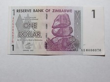 Old Zimbabwe Paper Money Currency - #65 2007 $1 Water Buffalo Crisp Uncirculated picture