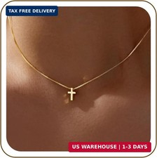 Cross Necklace for Women Girls Dainty 14K Gold Plated Christian Pendant picture