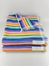 NWT Rachel Zoe Rainbow Striped Cotton Bath Towels Set of 2 Fringe Dorm Decor picture