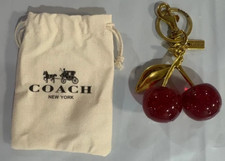 Red Glitter Cherry Gold Tone Keyring Keychain Charm for Coach Handbag Purse-- picture