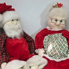 Vintage Mr. & Mrs. Claus Christmas Plush Stuffed Dolls w/ Glasses Large 24-36