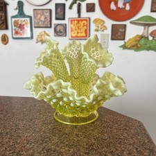 Fenton Uranium Topaz Opalescent Hobnail 3 Horn Epergne picture