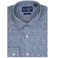 NWT Original Penguin Button up Shirt Men's 16.5 Blue Floral Slim Fit picture