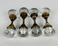4 Pair Vintage Clear Uranium Glass Door Knobs Brass Spindles UV Glow Fluted picture