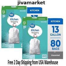 Great Value 13-Gallon Tall Kitchen Drawstring Trash Bags, 80 Count Each- 2 Pack picture