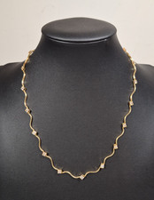 WOW 14k Gold Wavy Choker Necklace with White Stones - 17