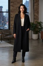 Vintage Jill Jr Women’s M Long Black Wool Double Breasted Overcoat Coat USA Made picture