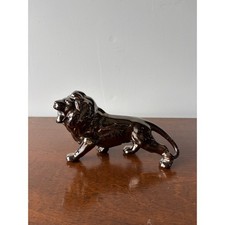 Vintage MCM Chrome Metallic Ceramic Lion Figurine Mid Century Modern Sculpture picture