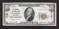 1929 $10 The Caldwell National Bank Caldwell, New Jersey - XF/AU picture