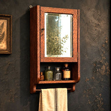 Antique Tiger Oak Medicine Apothecary Cabinet w/Beveled Mirror Towel & Key picture