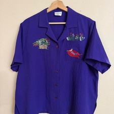 Vintage Bonworth Purple Embroidered Button Up Shirt Boxy 90s Streetwear Mens M picture