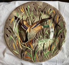 Vintage Gien Rambouillet Plate GREEN COLLAR DUCKFrench Faience Hunting Scene 10