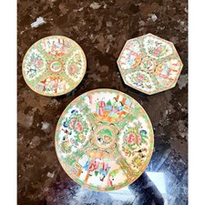 Antique 19th C. Chinese Export Rose Medallion Porcelain Plates – Set of 3 picture