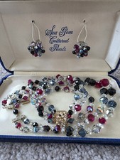 Vintage Laguna 3 Pc Set Necklace Bracelet Earrings Aurora Borealis Crystal picture
