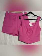 & Merci Pink (flamingo) Scallop-Trim Button Front Crop Vest & Shorts Set picture