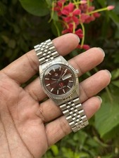 Vintage Rado Purple Horse Automatic Red Burgundy Dial Day Date Steel Mens Watch picture