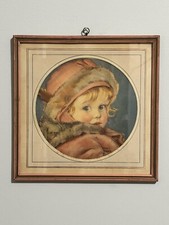 Vtg Nursery Wall Art Maud Tousey Fangel Pink Toddler Girl Framed Matted  10x10” picture