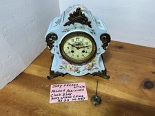 Antique French Japy Ferres Porcelain Mantle Clock 8-day Bronze Ormolu No Key VTG picture