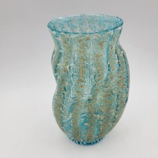 Antique DUGAN Frit Pinch Blue White Gold Vase Mold-Blown circa 1904-1909 picture