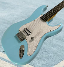 ST Electric Guitar Blue Color One Pickup Mahogany Body White Pearl Pickguard picture