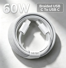 Braided USB C to USB C Cable 60W Fast Charger For iPhone17 15 Samsung i-Pad Lot picture