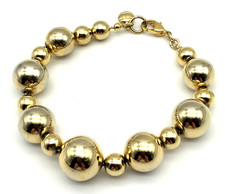Vintage H Signed Bright GoldTone Metal Ball Beads Bracelet 8