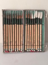 Vintage Chinese Calligraphy 17 Brushe Green fabric Case Excellent picture