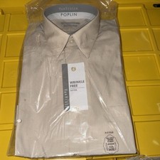 Van Heusen Men's Dress Shirt XL 15.5 34/35 Wrinkle Free Poplin Stone Beige NWT picture