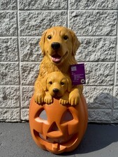 2026 Home Depot 2.5 Ft Golden Retriever w Puppy Pumpkin Halloween Blow Mold 🎃 picture