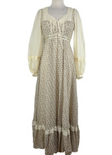 Prairie Ivory Floral 1970’s Maxi Dress Long Sleeve (Gunne Sax Style)  Sz XS? picture