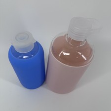 BKR Glass Water Bottle Lot of 2 Blue 500ml 16oz Pink 1L 32oz Silicone Sleeve Set picture