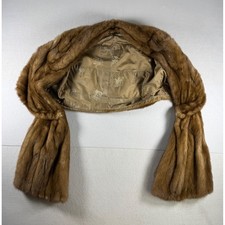 Vintage Flora Lee Mink Fur Stole Wrap Brown Mahogany Satin Lined Mid-Century picture