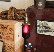 Antique Industrial Red Glass Darkroom Hubbell Burke James Pendant Lamp Light Vtg picture