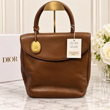 Authentic Christian Dior Vintage Brown Lambskin Leather Top Handle Tote Bag picture