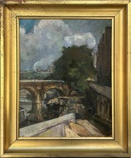 Impressionist French Paris Cityscape Original Antique 1900’s Oil Painting Framed picture