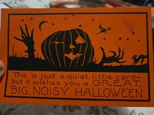 RARE Whitney Halloween Postcard - Jack O Lantern Ghoul - Orange card - Unused picture